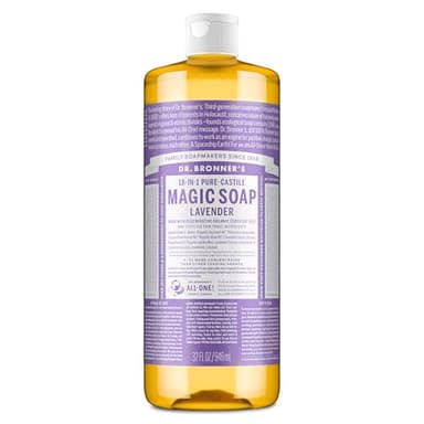 Dr. Bronner's Pure-Castile Liquid Soap, Made with Organic Oils, 18-in-1 Uses: Face, Body, Hair, Laundry, Pets and Dishes, Concentrated, Vegan, Non-GMO, Lavender, 32 Oz