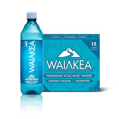 Waiākea - Hawaiian Volcanic Water - Naturally Alkaline Water - pH Range 7.6 to 8.2 - All Natural Minerals & Electrolytes - 100% Recycled Water Bottles - Bottled Water 15 Pack - 23.7 Fl Oz, 700 mL