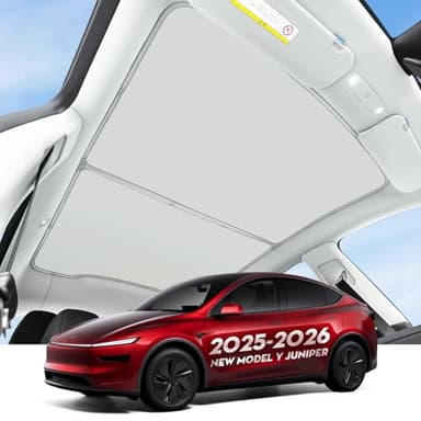 KUNIST Roof Sunshade for Tesla Model Y Juniper 2026, Upgraded [Sag-Free] Sunroof Shade Roof Sun Shades for New Model Y Juniper Accessories [Heat Insulation/Reflection] 16Pcs Clips