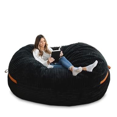 Big Joe Fuf 8Ft Giant Foam Bean Bag Chair, Oversized Couch with Removable Cover for Kids, Teens, Adults, Black Licorice Corded Plush, 8 Foot