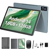 Tablet 11 Inch, Android 14 Tablet, 128GB 16GB 1TB Expandable, Dual Sim Card Slot, 2.0Ghz Octa-Core, 8000mAh Battery, Incell Screen, 21+8MP Dual Camera, 5G WiFi, Tableta with Keyboard/Mouse/Case, Gray