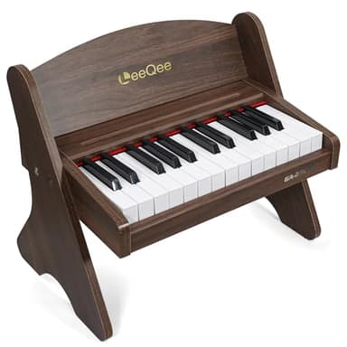 LeeQee Baby Piano for Toddlers, 25 Keys Wooden Piano for Kids with Volume Control, Mini Digital Music Educational Instrument Toy, Dual Power Mode Portable Wood Piano for 3+ Year Old Girls Boys