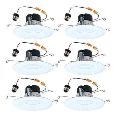 HALO 5 inch / 6 inch LED Recessed Light Trim with 5 Color Temperatures, Dimmable Baffle Can Lights for Ceiling, 6-Pack. 750 Lumens LT56079FS1EWHR6PK