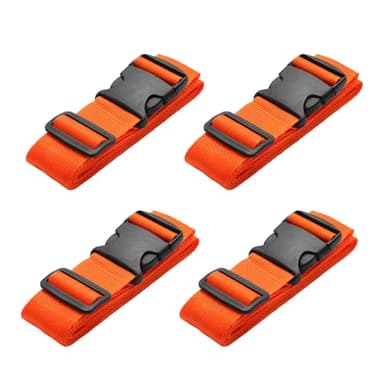 Pwkauka 4 Pack Luggage Straps, Adjustable Travel Suitcase Belt Secure Lock Straps to Prevent Bursting, for Suitcases Briefcase & Travel Bags, Extends Life of Bag, 40''-78'' Length (Orange)