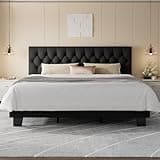 Feonase King Size Platform Bed Frame, Upholstered Bed with Button Tufted Headboard, Sturdy Wooden Slats & Heavy Duty Feet, No Box Spring Needed, Noise-Free, Easy Assembly, Black