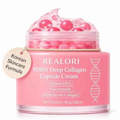 realori PDRN Capsule Cream with Vitamin C & Collagen – Korean Boba Moisturizer for Face, Pink Jelly Cream for Deep Hydration, Skin Repair, and Glow – Korean Skincare Gel for All Skin Types