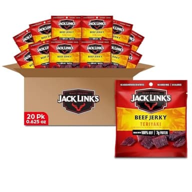 Jack Link's Beef Jerky, Teriyaki, Multipack Bags - Flavorful Meat Snacks for Lunches, Ready to Eat Protein Snacks, Individual Packs - 7g of Protein, Made with 100% Beef - 0.625 oz (Pack of 20)