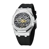 Redhai Automatic Mechanical Watch Skeleton Stainless 50M Waterproof Anti Shock Casual Diver Men Wrist Watch Sterling Watches Chronograph Analog Business Casual Fashion Adjustable Silicone Band