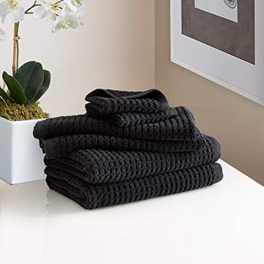 DKNY Quick Dry Cotton Towel Set - 2 Bath, 2 Hand, 2 Washcloths, Black