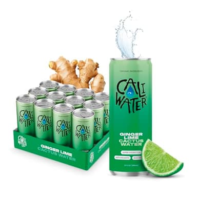 CALIWATER Organic Cactus Water 12 Pack (Ginger Lime) Coconut Water Alternative - 5 Electrolytes, 6g of Sugar, 30 Calories - Natural Plant Based Hydration - Skin Care Benefits - Non GMO - 12 fl oz