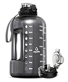 AQUAFIT 64 oz Water Bottle with Time Marker - Straw & Chug Lid - BPA Free Big Water Bottle with Straw - Gym Water Bottle with Handle - Gallon Water Jug (64 Ounces, Gray)