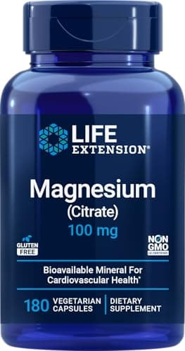 Life Extension Magnesium Citrate 100mg, 180 Veg Caps - Natural Mag Supplement - 100 mg Mineral Support Capsules - Vegetarian, Non-GMO