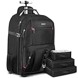 ZOMFELT Rolling Backpack, Travel Backpack with Wheels, Carry on Backpacks with 3 Packing Cubes, 17.3 Inch Wheeled Laptop Backpack for Men Women Adults to Travel Work Business Black