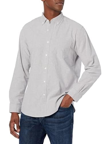 Amazon Essentials Men's Regular-Fit Long-Sleeve Solid Pocket Oxford Shirt Shirt, -grey, Large
