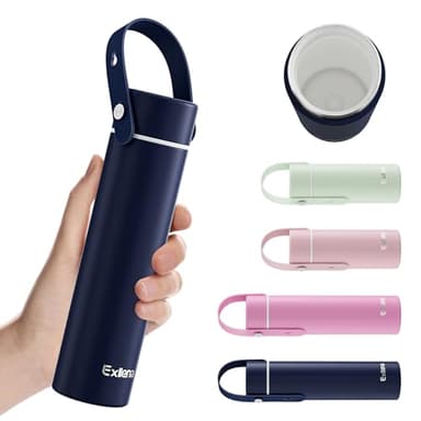 Exllena 【Upgraded】 Ceramic Lined Small Insulated Water Bottle 10oz with Adjustable Silicone Handle–Small Flask for Hot & Cold Drinks, Ideal for Purse, Lunchbox...(Midnight Sapphire)