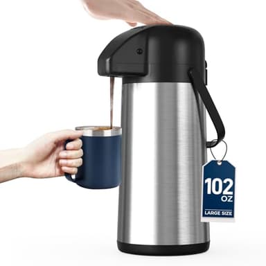 Coffee Carafe for Keeping Hot - Gezoss 102OZ / 3L Airpot Coffee Dispenser with Pump - Large Coffee Carafe for Hot Drinks Tea Liquid - Insulated Stainless Steel Hot Water Beverage Urn for Parties