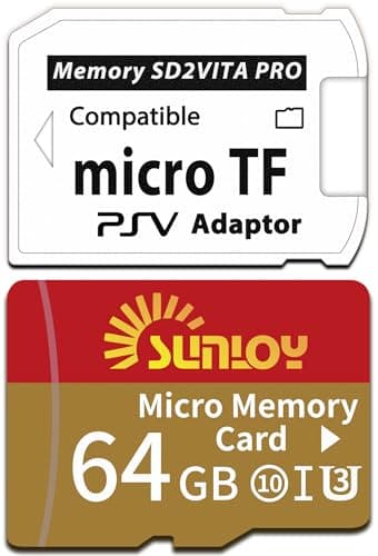SD2Vita 6.0 PS Vita Memory Card Adapter with 64GB Micro SD Card, High Speed microSDHC UHS-I Flash Memory Card with PSV Micro SD Card Adapter for PSV 1000/2000 PSTV FW 3.60 HENkaku Enso System
