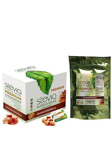 Caramel Delicioso Organic Stevia Powder. All-Natural Sweetener, Sugar Substitute Highly Concentrated & Pure Extract Stevia. 0 Calorie, 0 Carb Diabetic & Keto Friendly (40-Packets) - Packaging May Vary