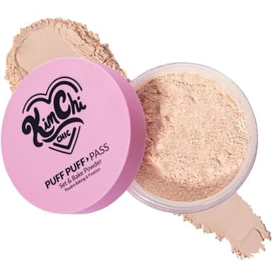 KimChiChic Beauty Puff Puff Pass Set and Bake Setting Powder for Makeup, Extra Fluffy Loose Face Powder Poof, Soft Natural Face Makeup for Uneven Skin Tone, 03 Translucent