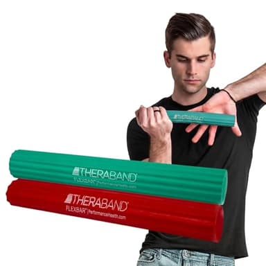 THERABAND FlexBar, 2 Pack, Red, Green, Therapy Twist Bar, Hand & Wrist Strength, Tennis & Golfer's Elbow, Tendonitis, Rehab Tool for Resistance Exercise, Grip Training, Relief & Recovery