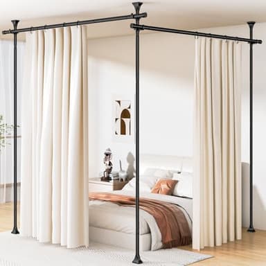 Abiglifty Room Divider Curtain Rod No Drilling, Adjustable 4-10ft(H) 28-114inch(W) Wall Divider for Room Separation, Heavy Duty Floor to Ceiling Tension Curtain Stand, Black