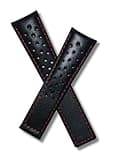 22mm Black Sports Perforated Genuine Leather Watchband with Red Stitching to fit TAG Heuer Monaco, Silverstone & Targa Florio (Spring Bars Included)