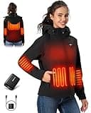 WASOTO Heated Jackets for Women 16000 mAh Battery Pack Lightweight Water-Resistant Slim Fit Heated Coat with Detachable Hood Snowboarding