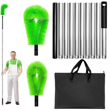 13FT Gutter Cleaner Tools, Long-Reach Rain Gutter Cleaning Brush, Removes Leaf Debris from Roof Gutters Without a Ladder, Leaf Cleaning Kit with 2 Brushes and Storage Bag, Green