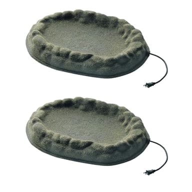 Farm Innovators 70 Watt 4 Seasons Outdoor Sand Coated Stone Like Heated Birdbath with Hidden Electrical Connection, Gray (2 Pack)