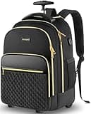 Arcoyard Rolling Backpack Carry On Luggage For Adults With Wheels, 40L Wheeled Backpack For Women, Travel Roller Bag, Black Gold