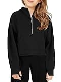 viehunt Girls Half Zip Hooded Sweatshirts Long Sleeve Solid Trendy Hoodies Pullover Thumb Hole Pocket Black