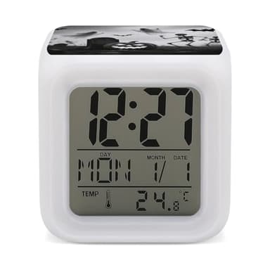 ELUZZIZUT Horror Halloween 7 Color Changing Alarm Clock Adults Cube Digital Night Light with Calendar Temperature Display Wake Up LED Alarm Clock for Bedroom Office Bedside Desk