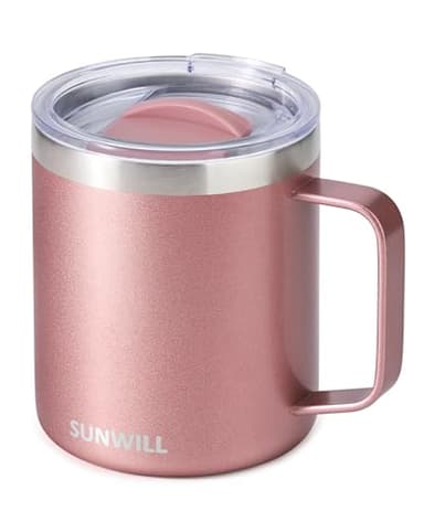 SUNWILL Travel Coffee Mug with Lid, Insulated Tumbler with Handle, 14 oz Stainless Steel Cup for Ice, Water, Tea, Rose Gold