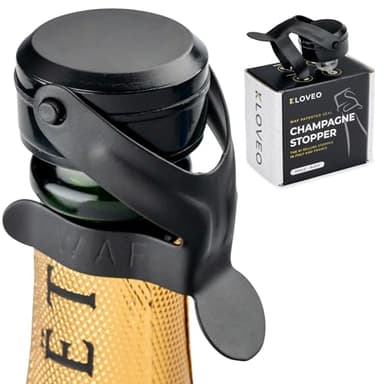 KLOVEO Champagne Stopper Black - Patented Seal - Made in Italy - WAF Plastic Bottle Stopper - Prosecco, Sparkling Wine, Cava
