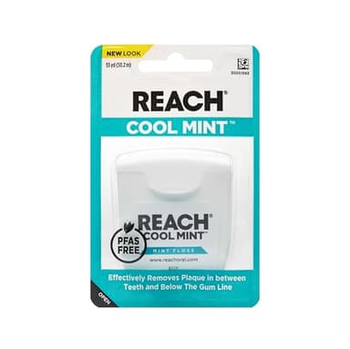 REACH Cool Mint Dental Floss, Fresh Mint, Plaque Remover for Teeth, Shred Resistant, Waxed, Easy on Gums & Teeth, Fresh Breath, Oral Care, PFAS Free, for Adults & Kids, 1 Pack, 55yd