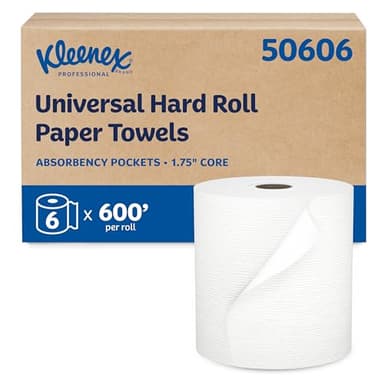 Kleenex Professional Universal Hard Roll Paper Towels, Bulk (50606), Hardwound 1.75" Core, Premium Absorbency Pockets, White (6 Rolls at 600' Each, 3,600'/Case)