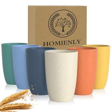 Homienly Plastic Cups Alternatives Unbreakable Drinking Glasses Wheat Straw Cup Sets for Kitchen Camping Party RV Stackable Water Tumblers Dishwasher Freezer & Microwave Safe 6 PCS (12OZ, Multi)