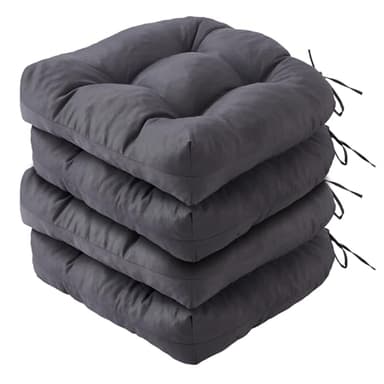 IPYNBAP Outdoor Chair Cushions Set of 4, Patio Chair Cushions with Ties, 19x19+5” Tufted Outdoor Seat Cushions, Waterproof Patio Furniture Cushions, Outdoor Dining Chair Pads, Dark Grey