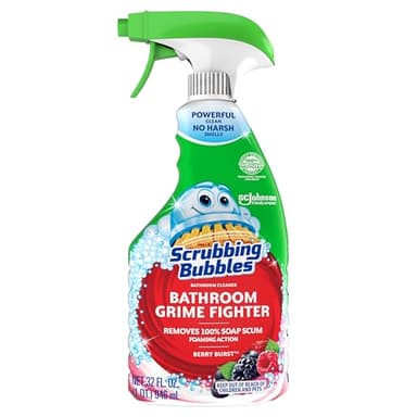 Scrubbing Bubbles Bathroom and Shower Cleaner Spray, Foaming Action Bathroom Grime Fighter Removing Soap Scum, Berry Burst Scent, 32oz