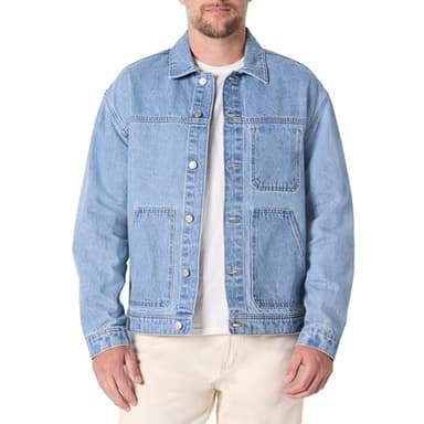 Amazon Essentials Men's Rigid Denim Relaxed-Fit Utility Jacket with Pockets, Vintage Blue, Medium