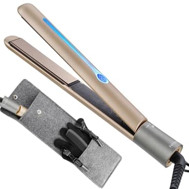 NITION Ceramic Tourmaline Hair Straighteners LCD Flat Iron MCH 10s Fast Heating Up. 1" 3D Floating Plate Healthy Smooth Home Straightening Tools. Travel Pouch. Dual Voltage. Elegant Gift Box