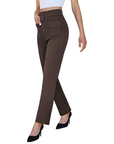 keriffe High Waist Stretchy Womens Dress Pants with Pockets Straight Leg Business Casual Work Trousers Office Slacks Brown