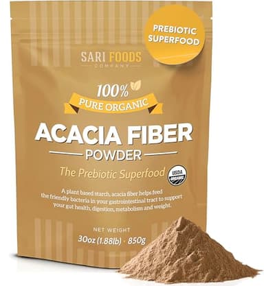 Sari Foods Organic Acacia Fiber Powder, 30 Ounce, Soluble Fiber Powder, Natural, Whole Food, Plant Based Superfood Prebiotic for Gut Health and Repair