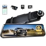 pelsee P10 Plus 4K WiFi Mirror Dash Cam, 10" Rear View Mirror Camera with 64GB Card, Dash Cam Front and Rear Backup Camera for Cars, Smart Driving System ADAS, Voice Control, GPS, WDR Night Vision
