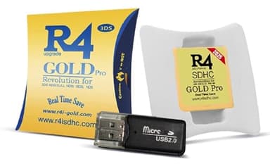 2025 R4 SDHC Gold Pro Card Dual Core Revolution Cartridge + USB Adapter & 16GB MicroSD TF Card KIT, for New 2DS/3DS/LL/XL NDSL NDSI, 208 in 1 Preloaded