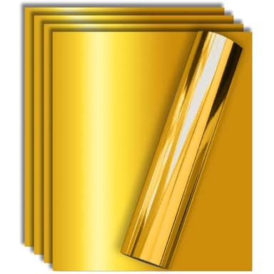 Tvinyl Warehouse Gold Foil HTV Heat Transfer Vinyl for Tshirt and Apparel 12" X 10"(Pack of 5), Easy to Weed and Iron on, Guaranteed Size