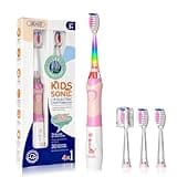 SEAGO Kids Electric Toothbrush with 2 Mins Timer and 4 Replacement Bursh Heads, Rainbow LED Light Make Brushing Fun, Pink Color Girls Battery Powerd for 4-12 Years Old，SG-977