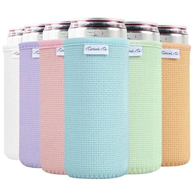 Current Co. Slim Can Cooler Sleeves (6-Pack) Soft Insulated Neoprene Skinny Can Coolers for White Claw, Seltzers & Thin Beers - Slim Beer Koolies in Bulk - Skinny Neoprene Drink Coolies