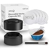 Nessus Reusable Kit for Nespresso Pods Vertuo, Reuse Old Coffee Pods for Nespresso Vertuo: 100 Pcs Aluminum Foil Seal Lid, Holder, Brush, Refillable Vertuo Plus Next Capsule Machine