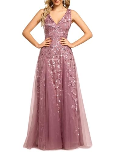 Ever-Pretty Women's Sequin Sleeveless V-Neck Formal Dresses Sexy Empire Waist Evening Gown Prom Dress 2026 Orchid US10